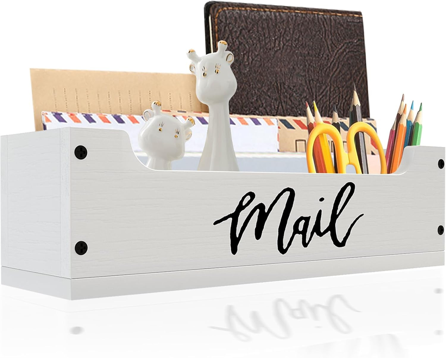 White Wooden Mail Organizer Countertop – Mail Organizer Wall Mounted, Office Mai