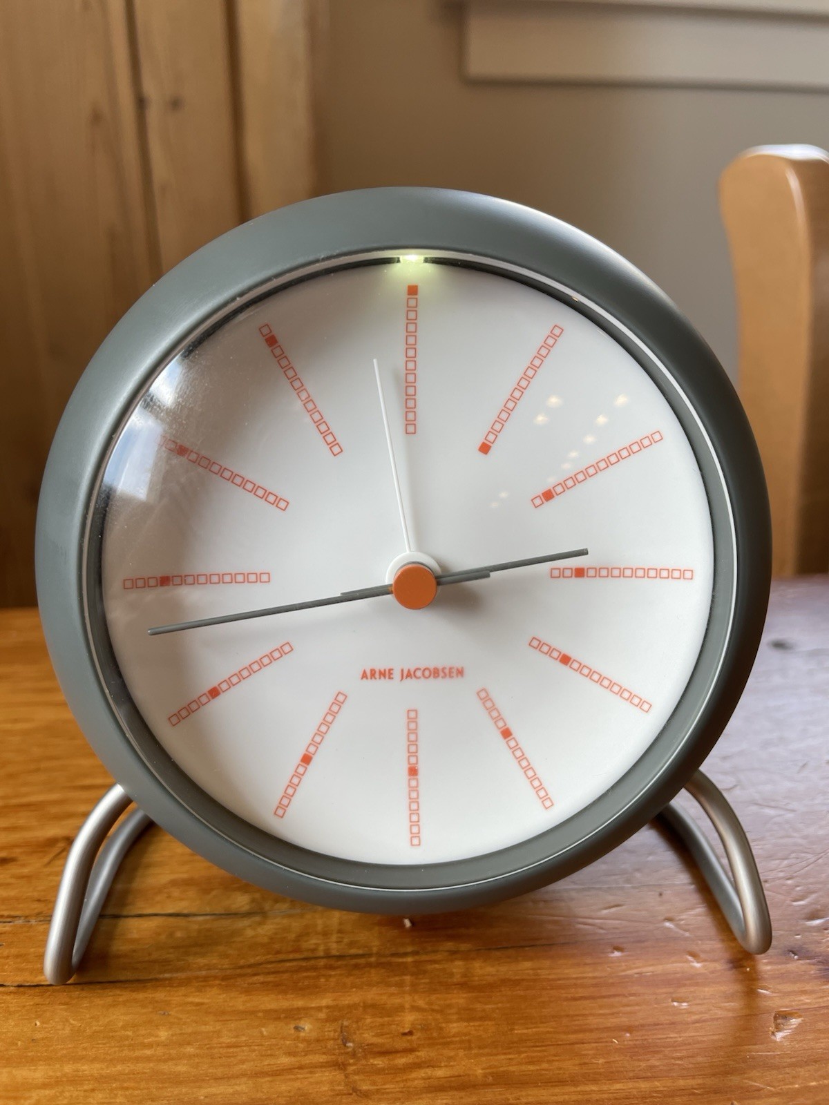 Arne Jacobsen Table Alarm Clock Gray Danish Design Icon – Modernist Desk Clock