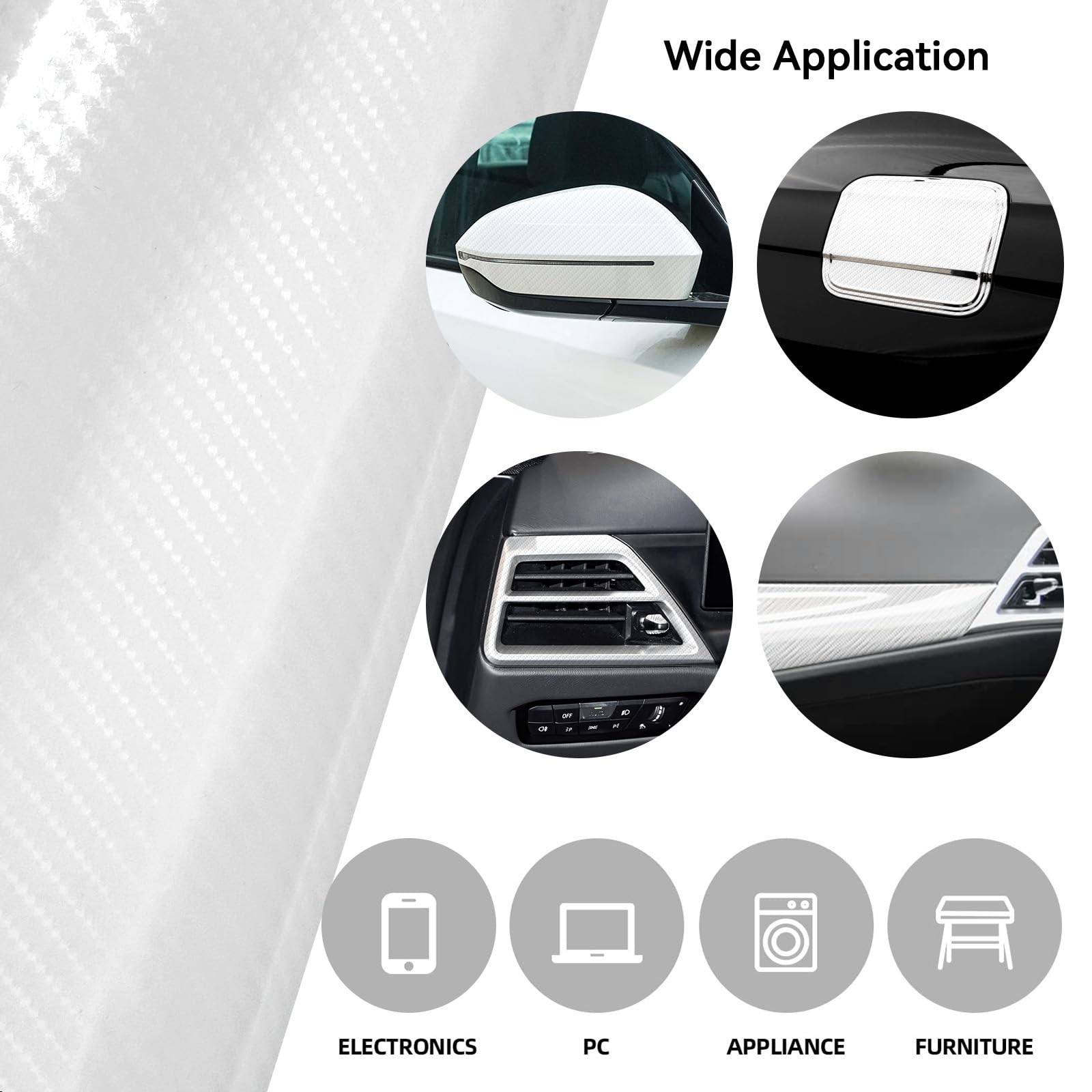 White Carbon Fiber Vinyl Wrap for Cars, 6D High Gloss Car Wrap Vinyl Roll wit…