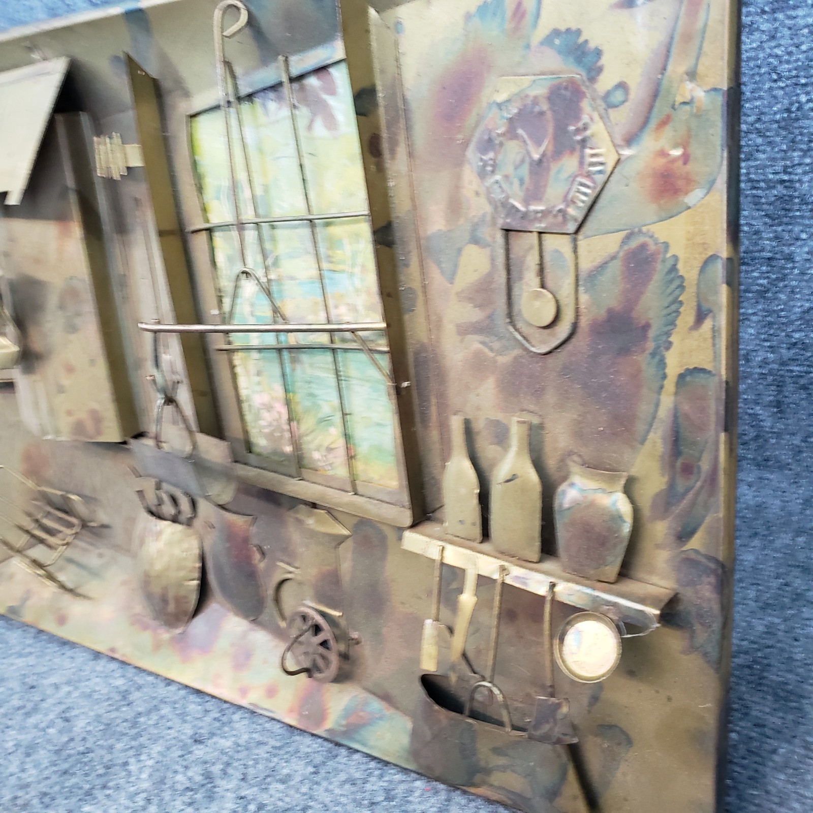 Vintage 1974 Enesco Copper 3D Folk Art General Store Wall Hanging