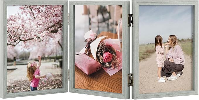 Triple Hinged Frames 3 Folding Picture Frame Stand Vertically Desktop/Tabletop