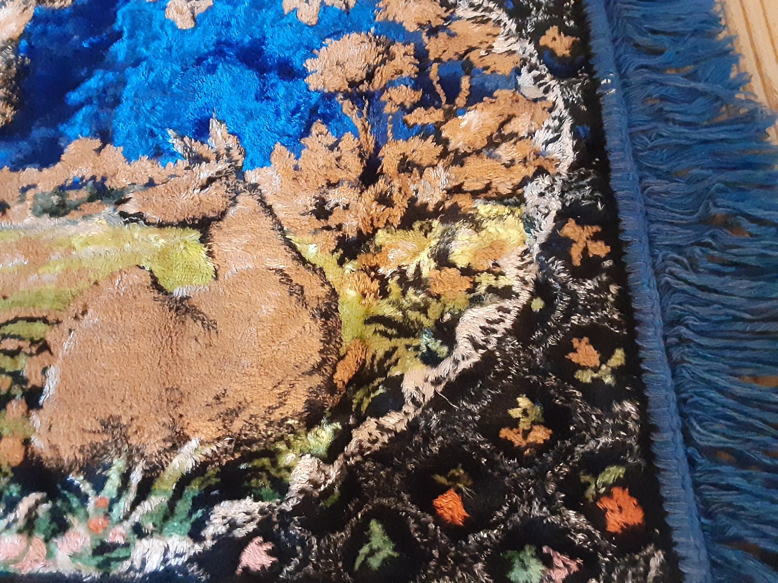 Vintage Velvet Fringed Tapestry *Table Dresser Runner*Rug 42×20 Vivid Colors !