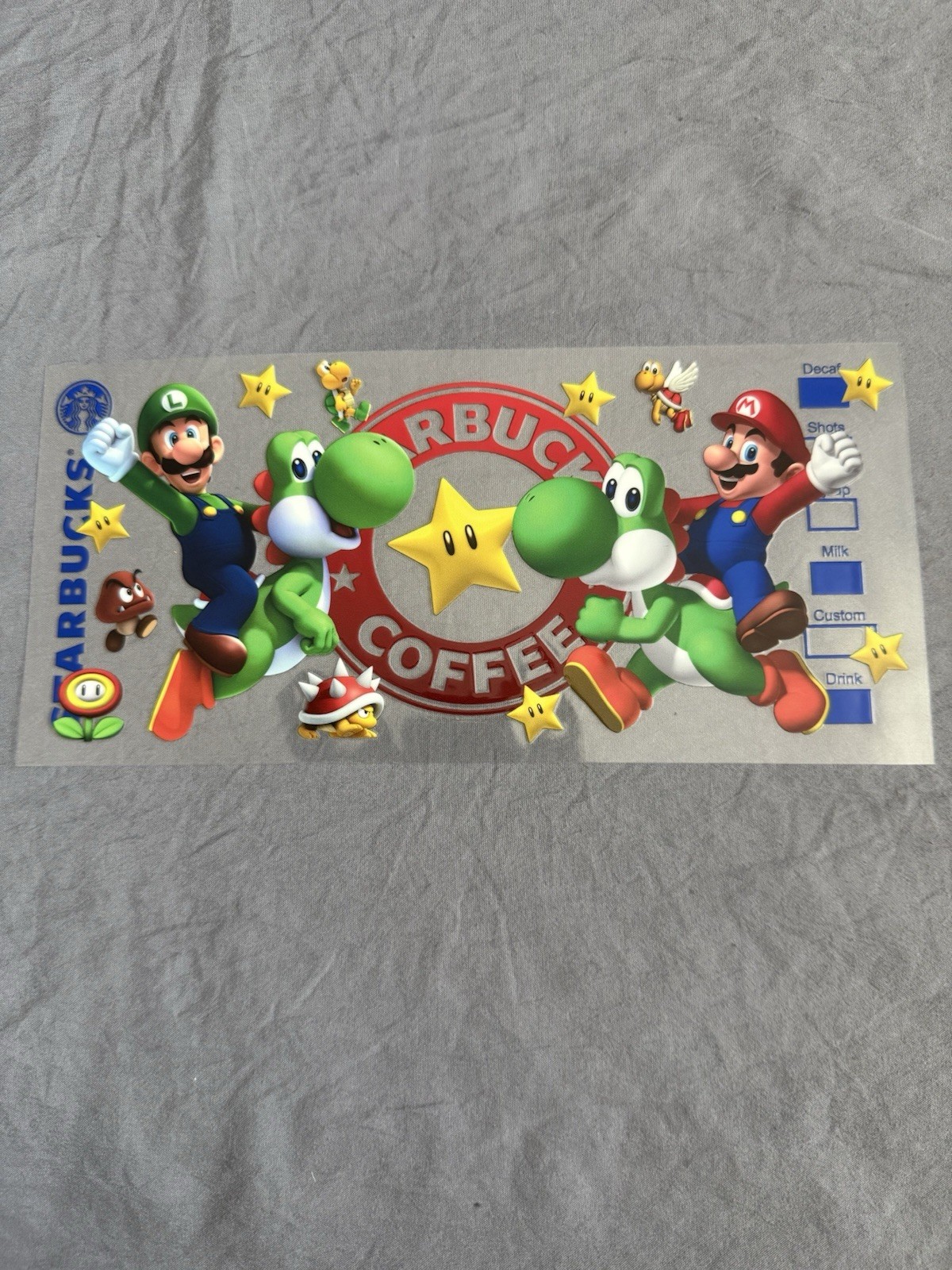New Mario Bros Starbucks UV DTF Transfer Sticker Wrap DIY Bottles Cup