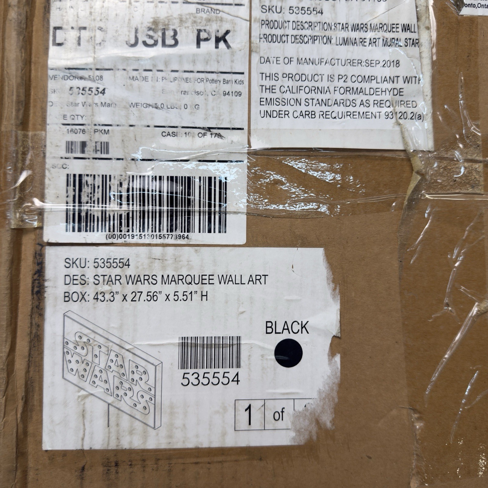Pottery Barn Kids Star Wars Marquee Wall Art Lighted Sign 43” Black