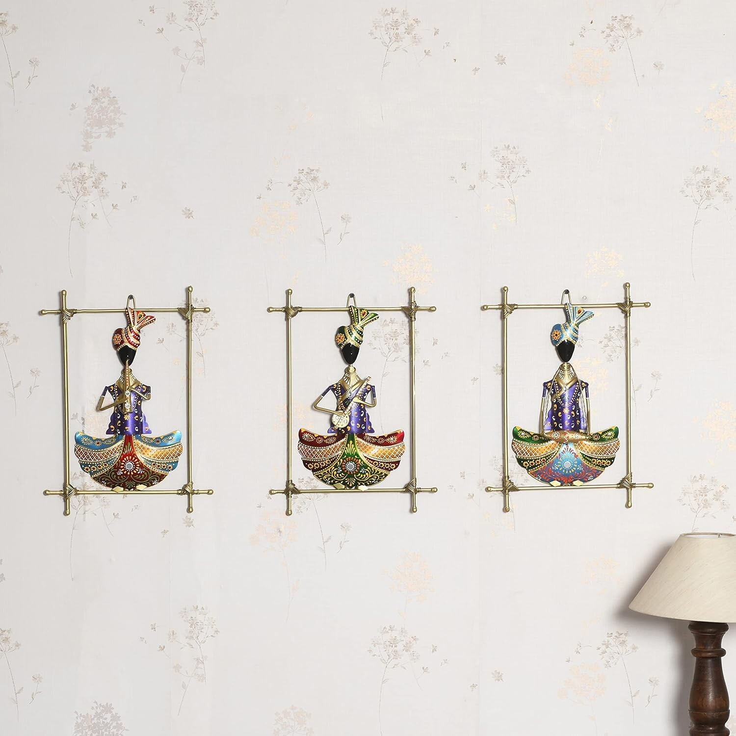 Metal Rajasthani Musician Playing Instrument Wall Decor Showpiece