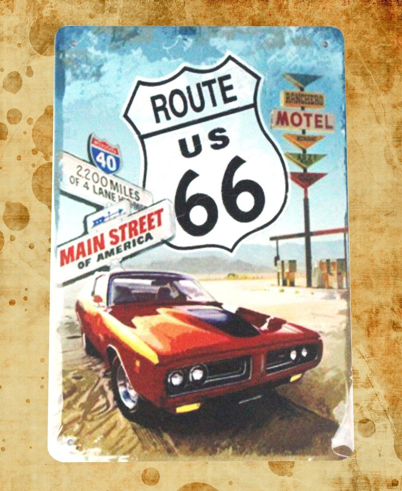 Route us 66 main street America old car tin sign wall metal design