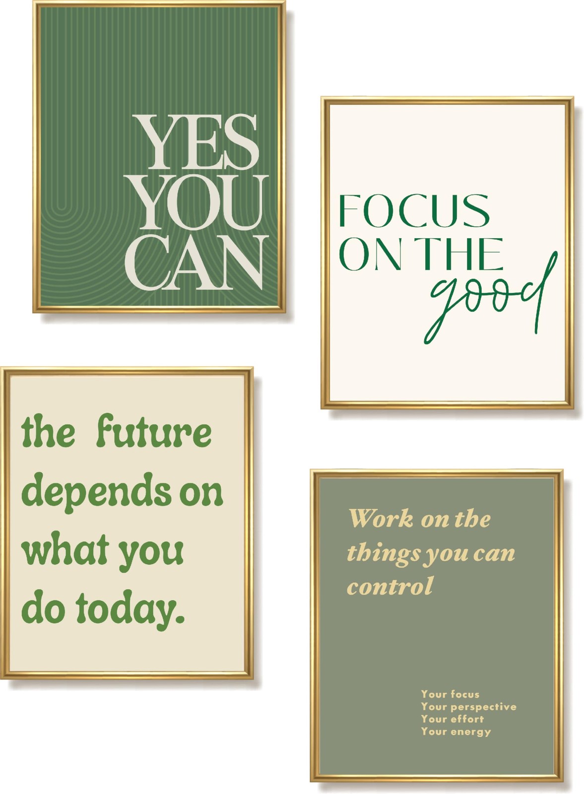 ImpressedCo Inspirational Wall Art Collage Posters for – 4 Pcs 8×10″ Green Mo…