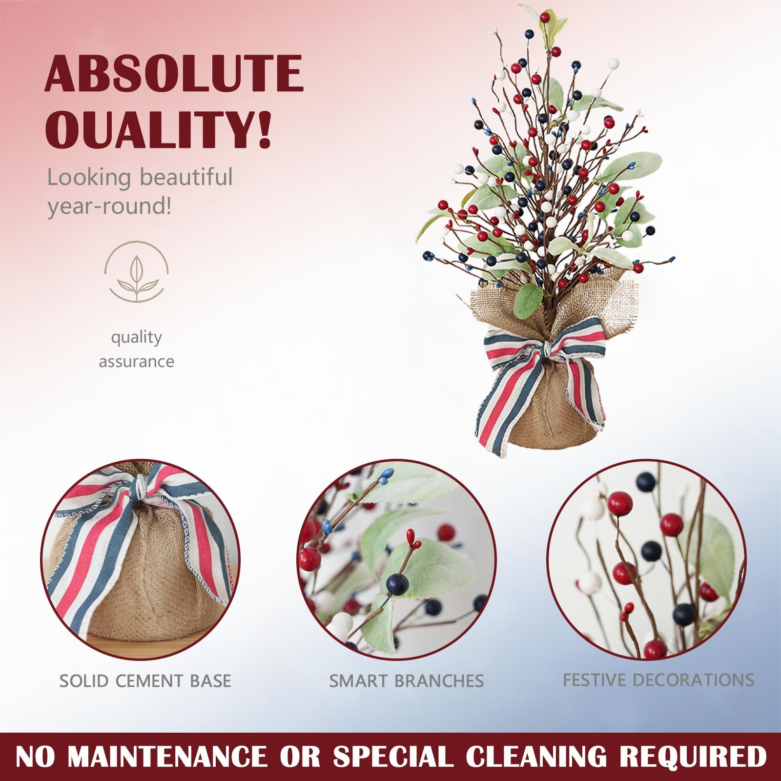 2 Pack 4th of July Artificial Tree Tabletop Decor Patriotic Tree Red Blue White