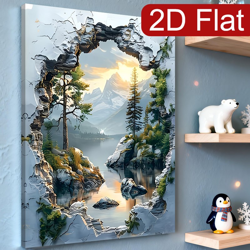 Effect Mountain Lake View Canvas Wall Art, Nature Inspired Home Decor