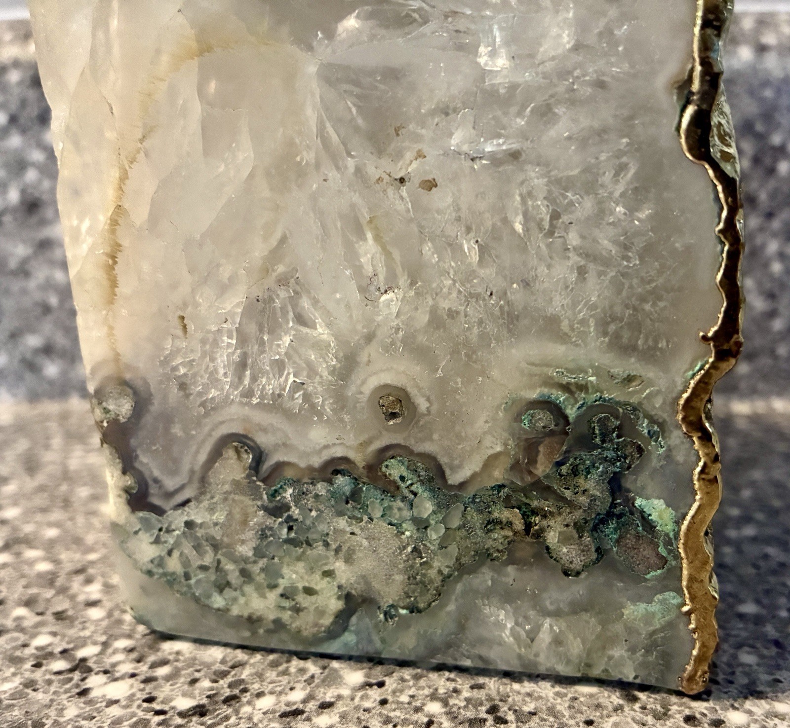 Natural Polished Agate Gold Plated Finish Single Bookend 3 Lb 12.6 Ounce