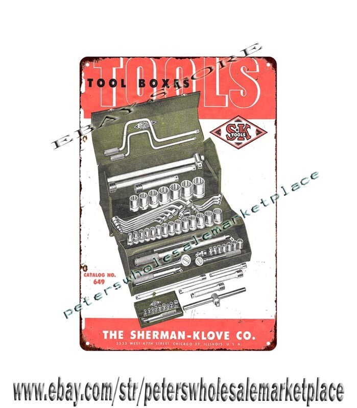 1949 automotive tools metal tin sign mechanics equipment hardware garage