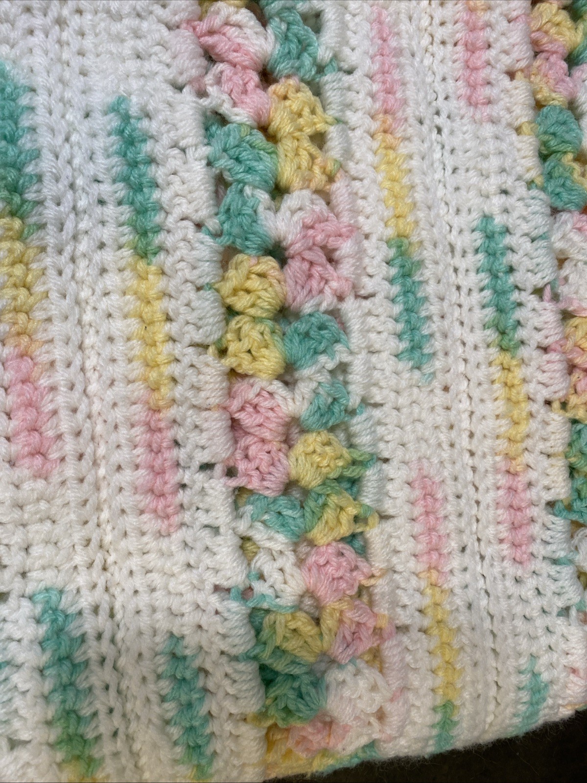 Afghan/Throw Blanket Hand Crochet/Knit Colorful Pastel Pattern 61×39 in