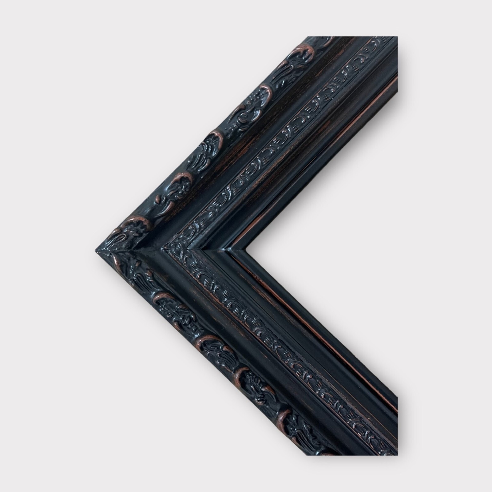 12 x 18 In Stock-Vintage style Black wood picture frame with compo ornate trim.