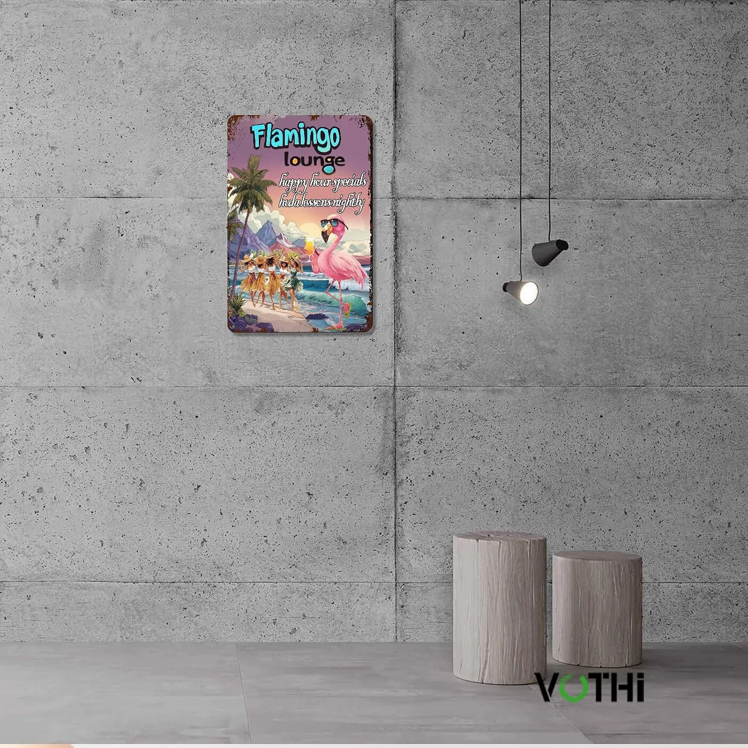 Flamingo Relaxing Tropical Bar Tin Sign – Hawaiian Beach Party Decorations, Funn