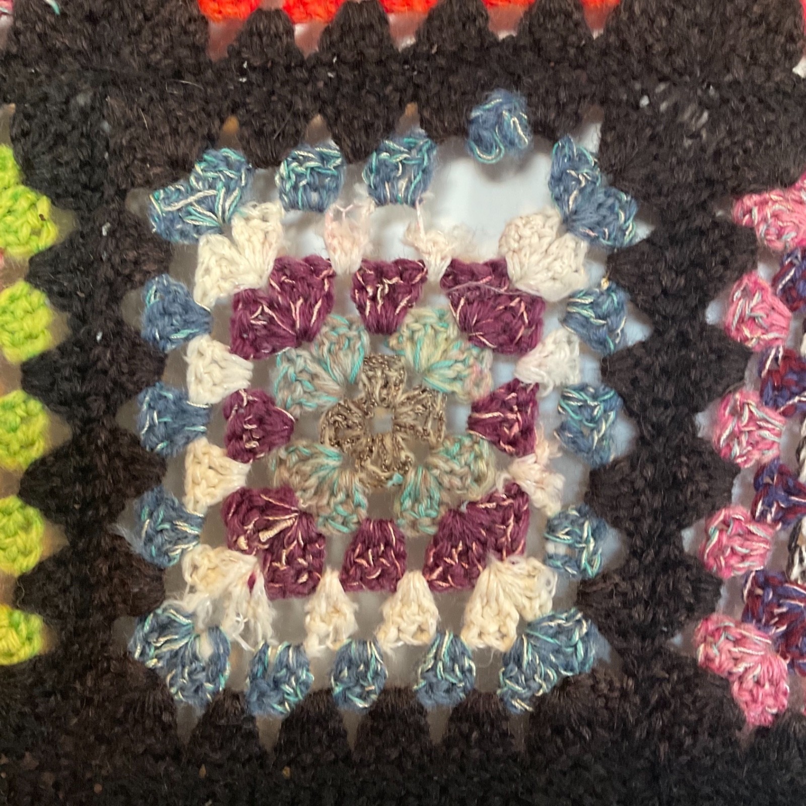 VTG Afghan Crochet Throw Blanket 46×57 Granny Square Handmade Colorful Roseanne