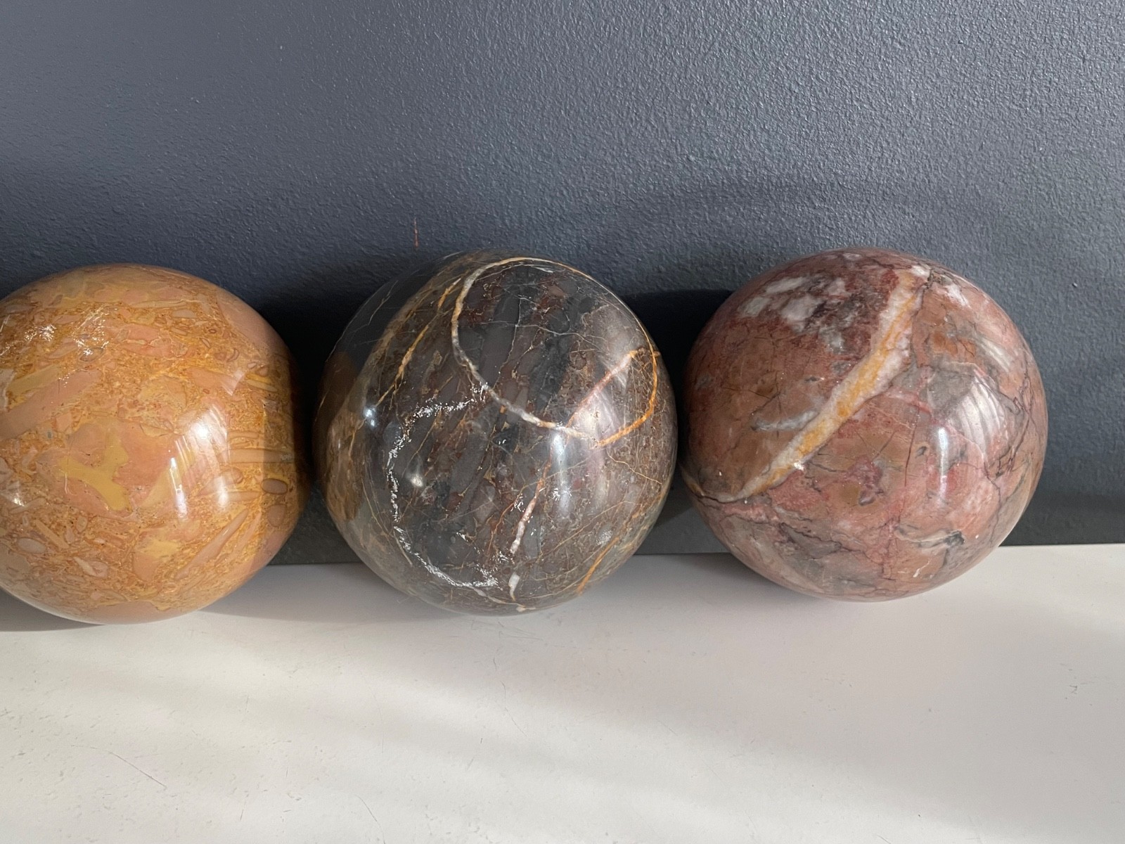 Set of 6 Polished Marble Stone Spheres 4” Decorative Orbs Natural Veined Art Dis