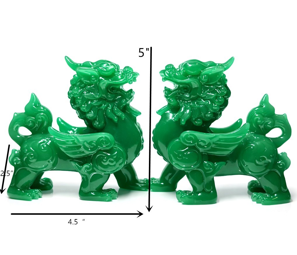 Jade Green Pi Xiu/Pi Yao /Bi Xie Wealth Guardian Statue Feng Shui Decor set Gift