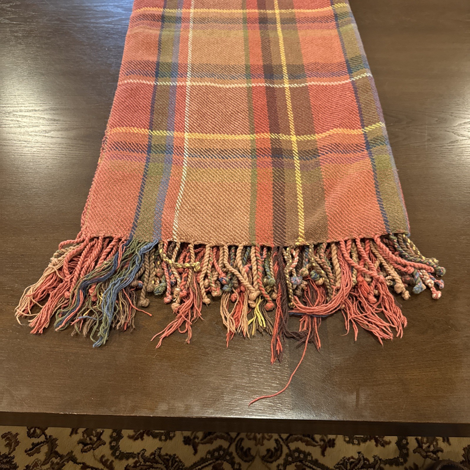 Vtg Longaberger Toboso Plaid Throw Dark Red Stadium Cotton Blanket 65″ x 75″