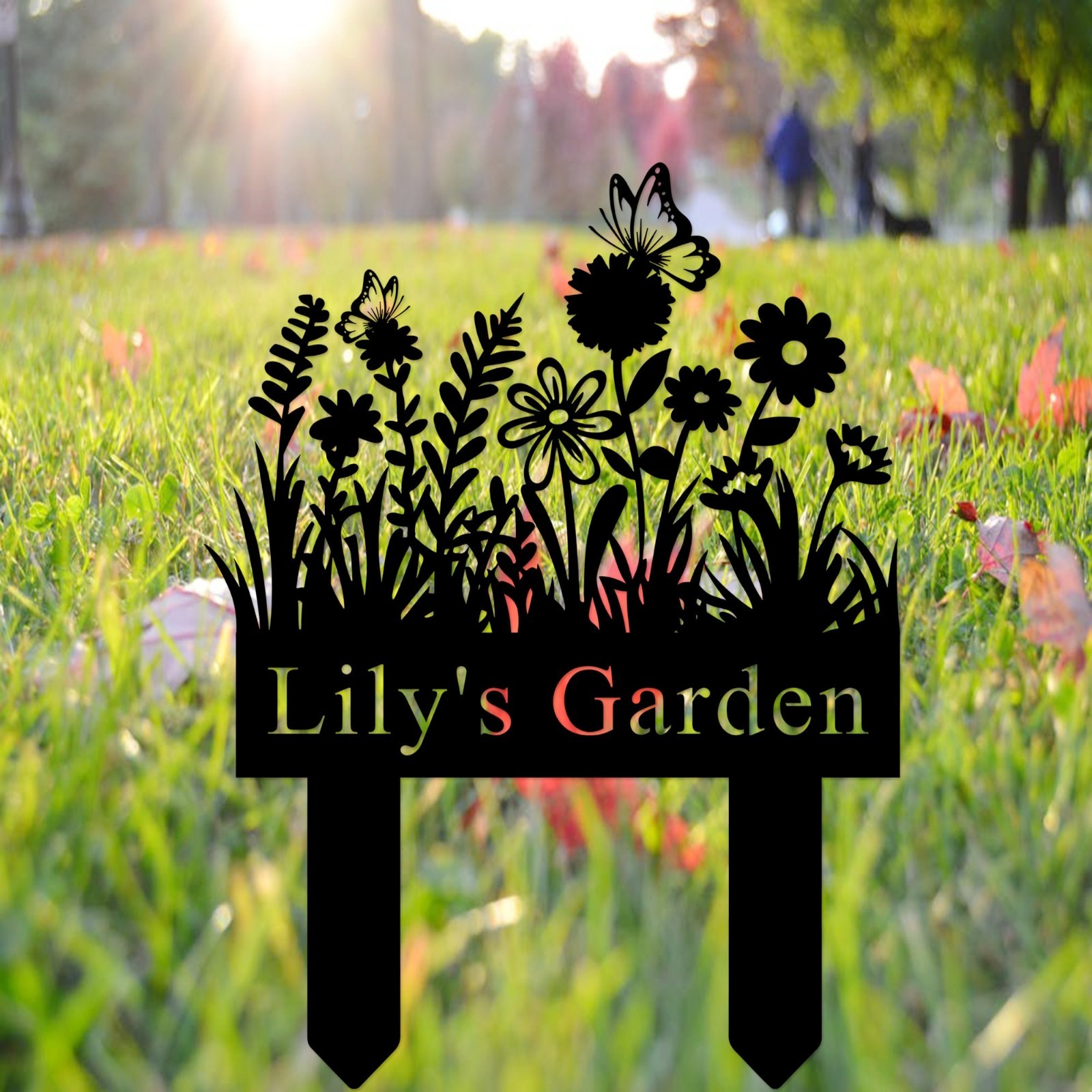 Custom Garden Metal Sign with Stake, Personalized Flower Yard Decor