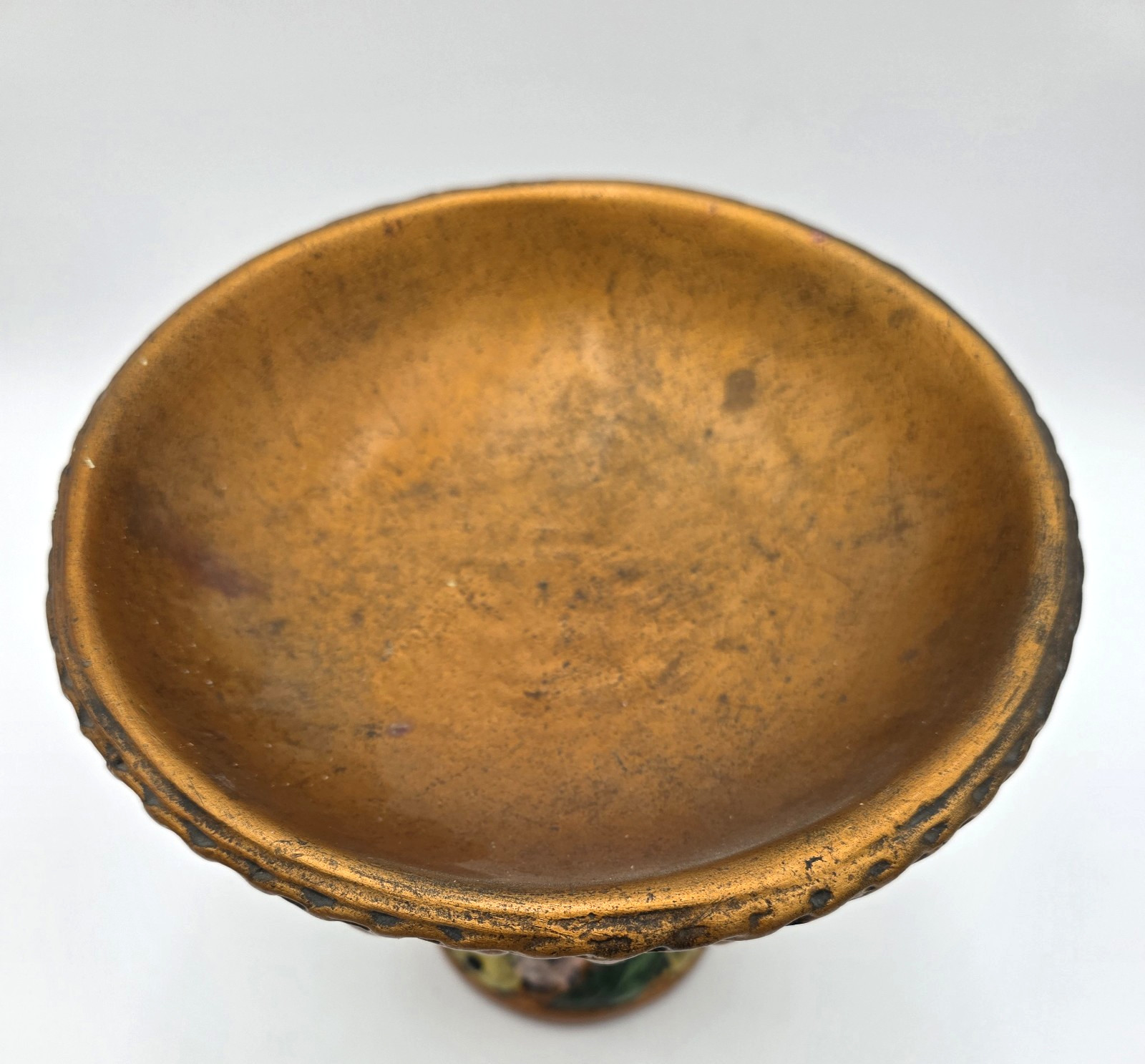 Floral Pedestal Compote Bowl Tazza Black Gold 9in Centerpiece Italy VTG