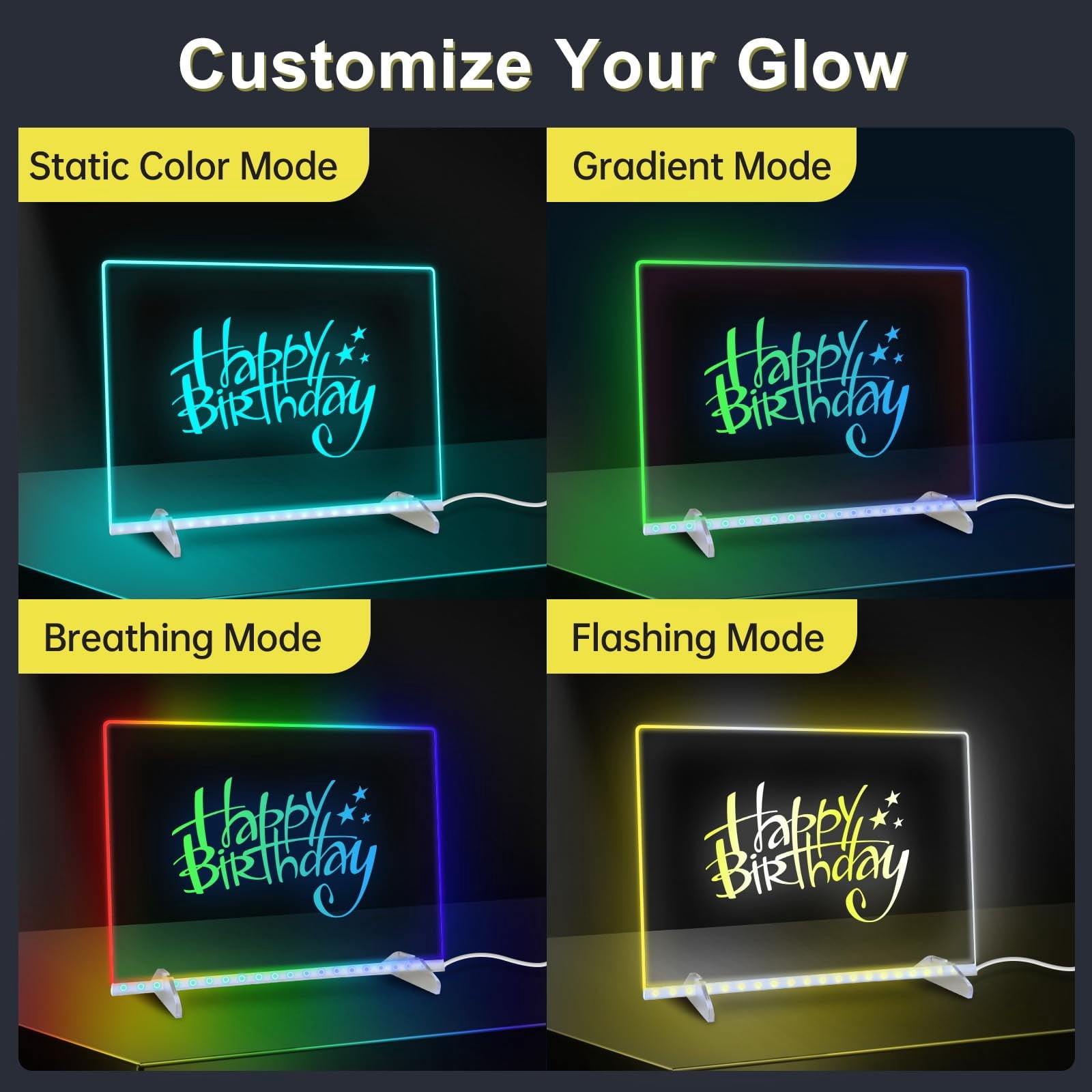 GMOX 12″x8″ Clear Acrylic LED Note Board with 7 Colors & 4 Light Modes