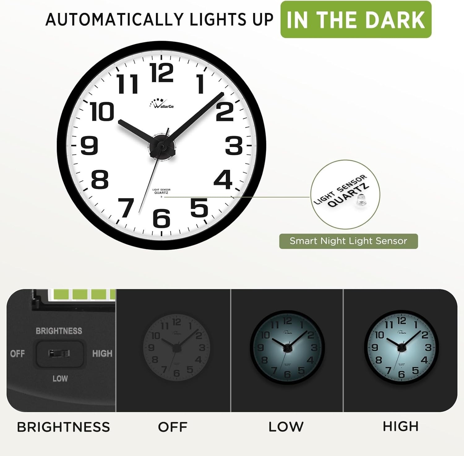 Battery Powered Glow-in-the-Dark Wall Clock – Silent 12 Inch Digital Timepiece