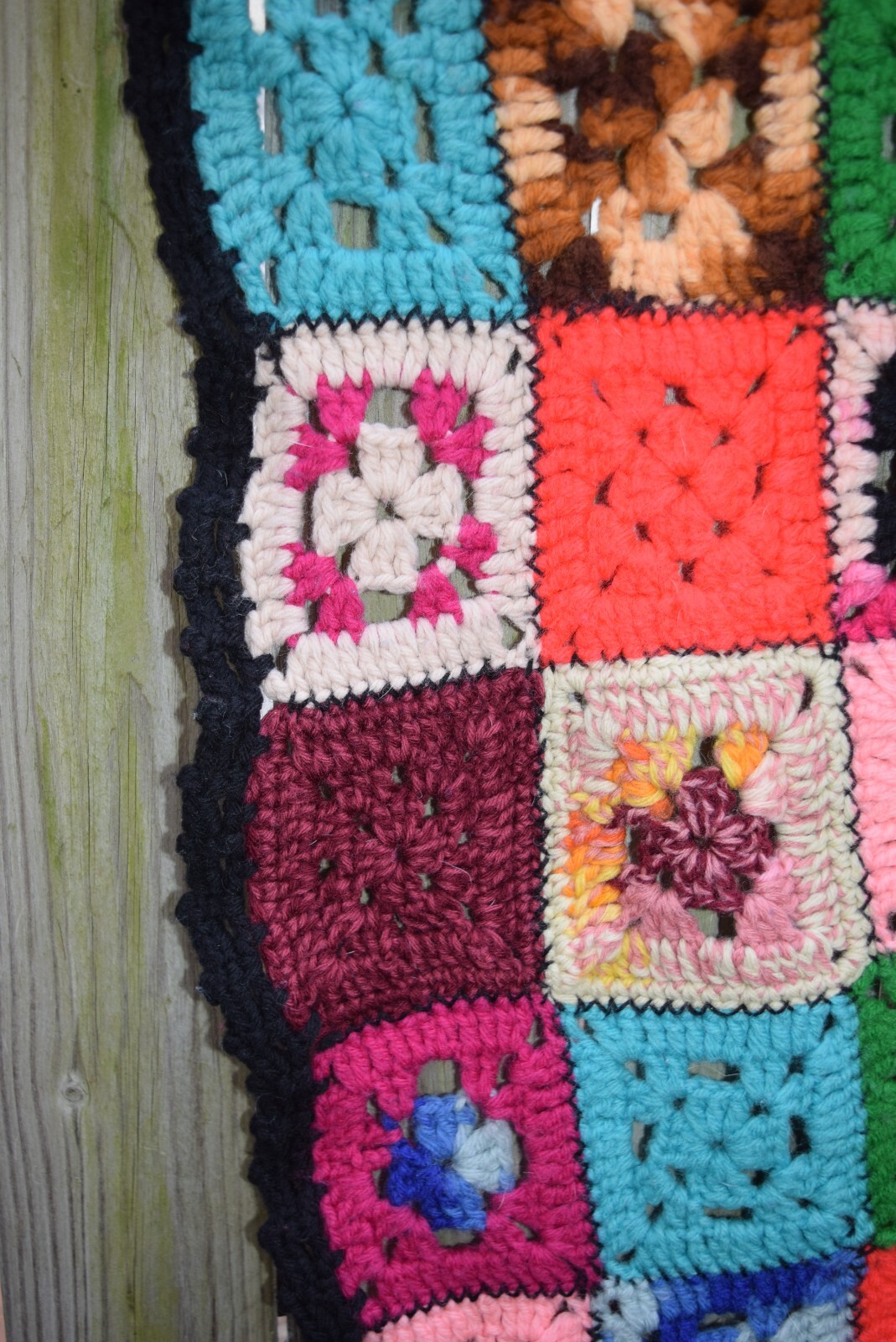 Vintage Crochet Wool Patchwork Blanket Plaid Throw Granny Square Handmade 56×41