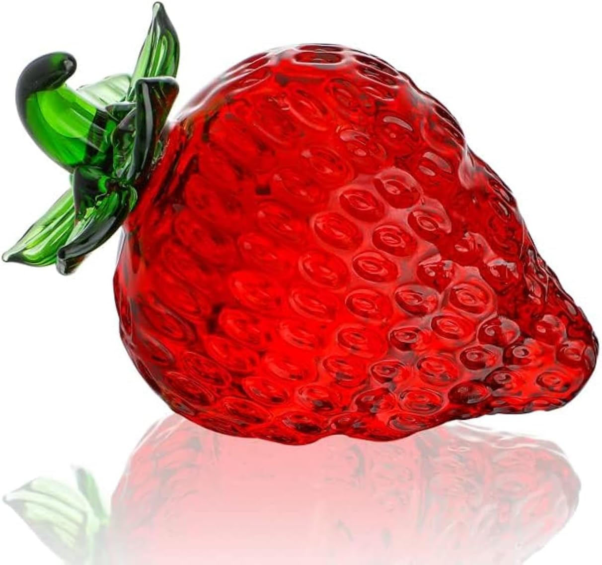 Glass Red Strawberry Figurine Crystal Fruit Collectibles Art Glass Fruits Decora