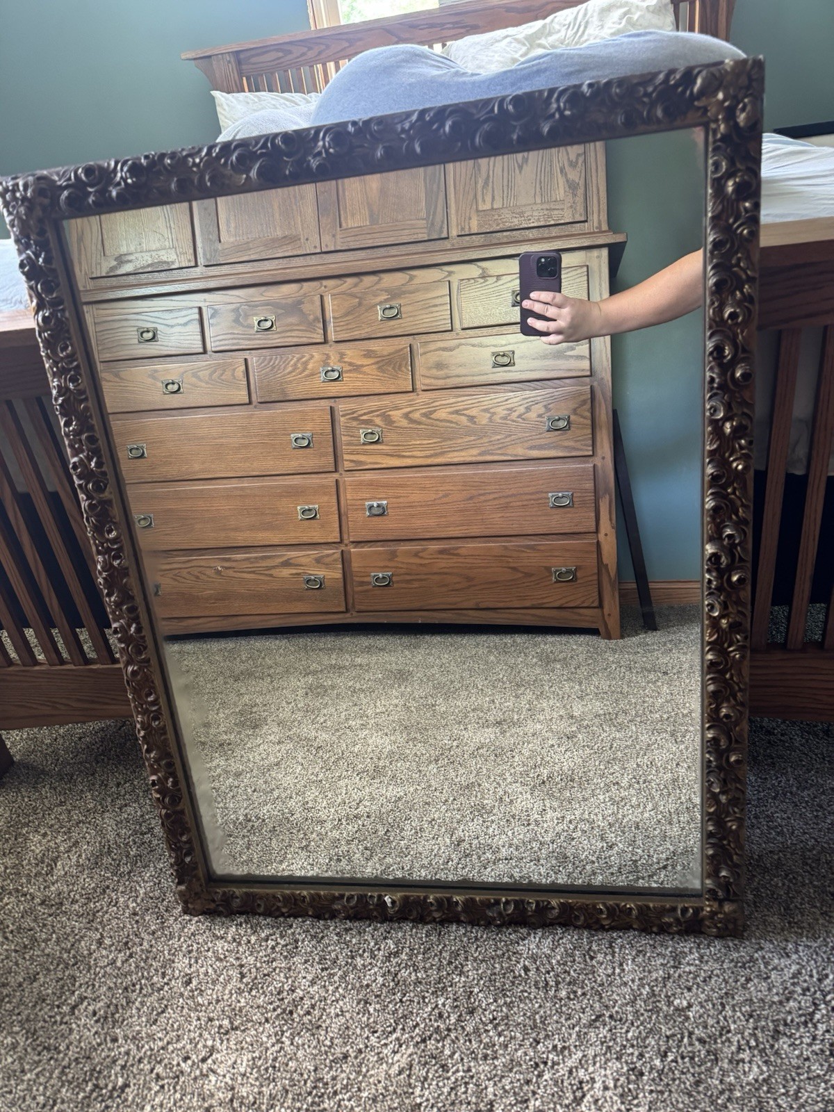 Ornate Carved Framed Rectangle Wall Mirror Brown/Gold Vertical 38×29 in
