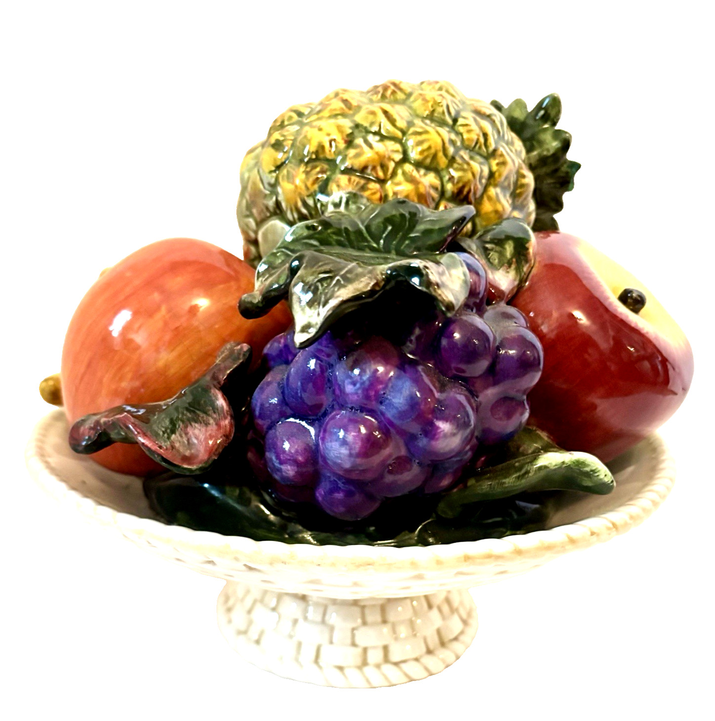 Vintage Handmade 10″ Italian Majolica Tropical Fruit Bowl Centerpiece