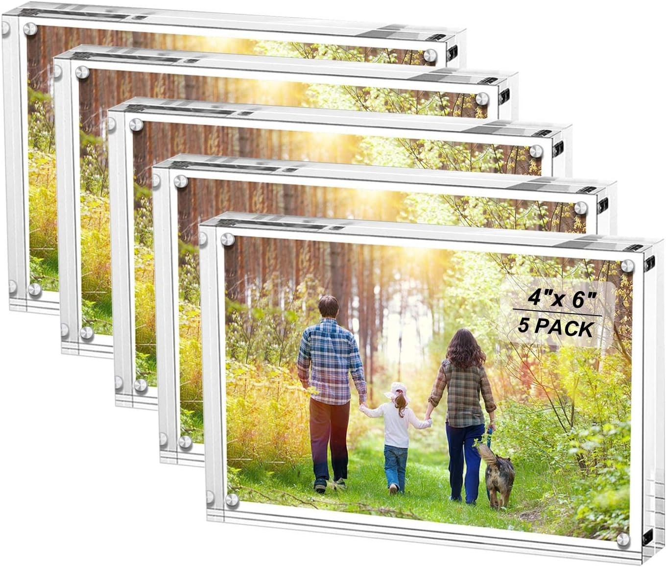 Versatile 4×6 Double-Sided Acrylic Photo Frames – 5 Pack with Strong Magnets