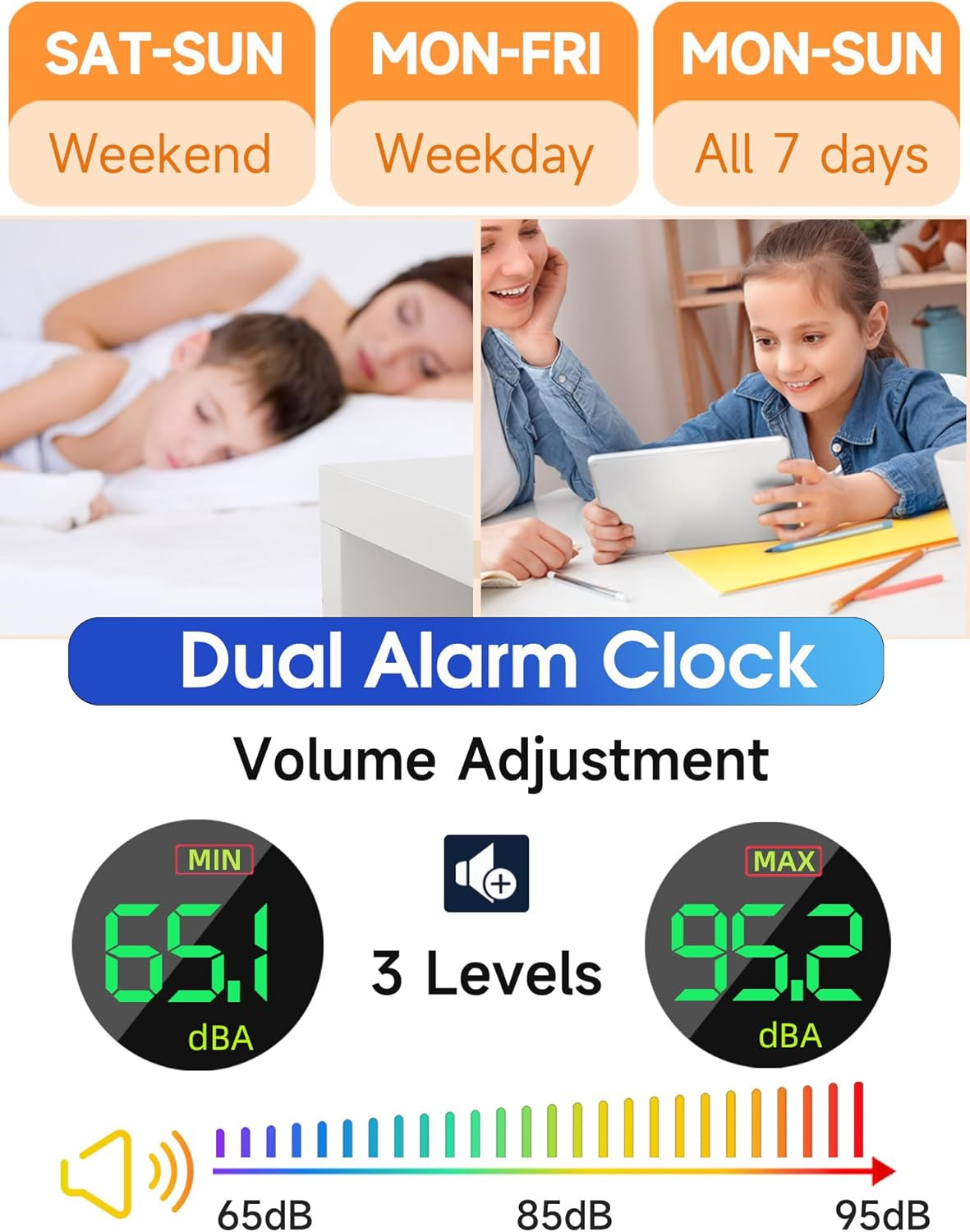 Extra Loud Alarm Clock for Heavy Sleepers Adults,Teens,Kids,Rainbow Clock for Be