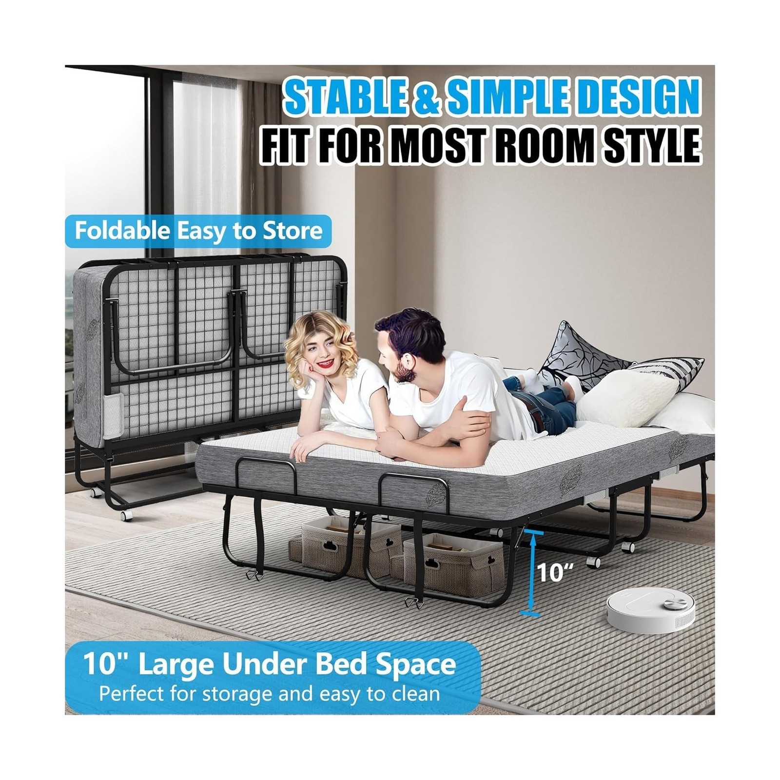 Folding Bed with Mattress 75 x 54 Full Size for Adults Rollaway Bed Fold Up F…