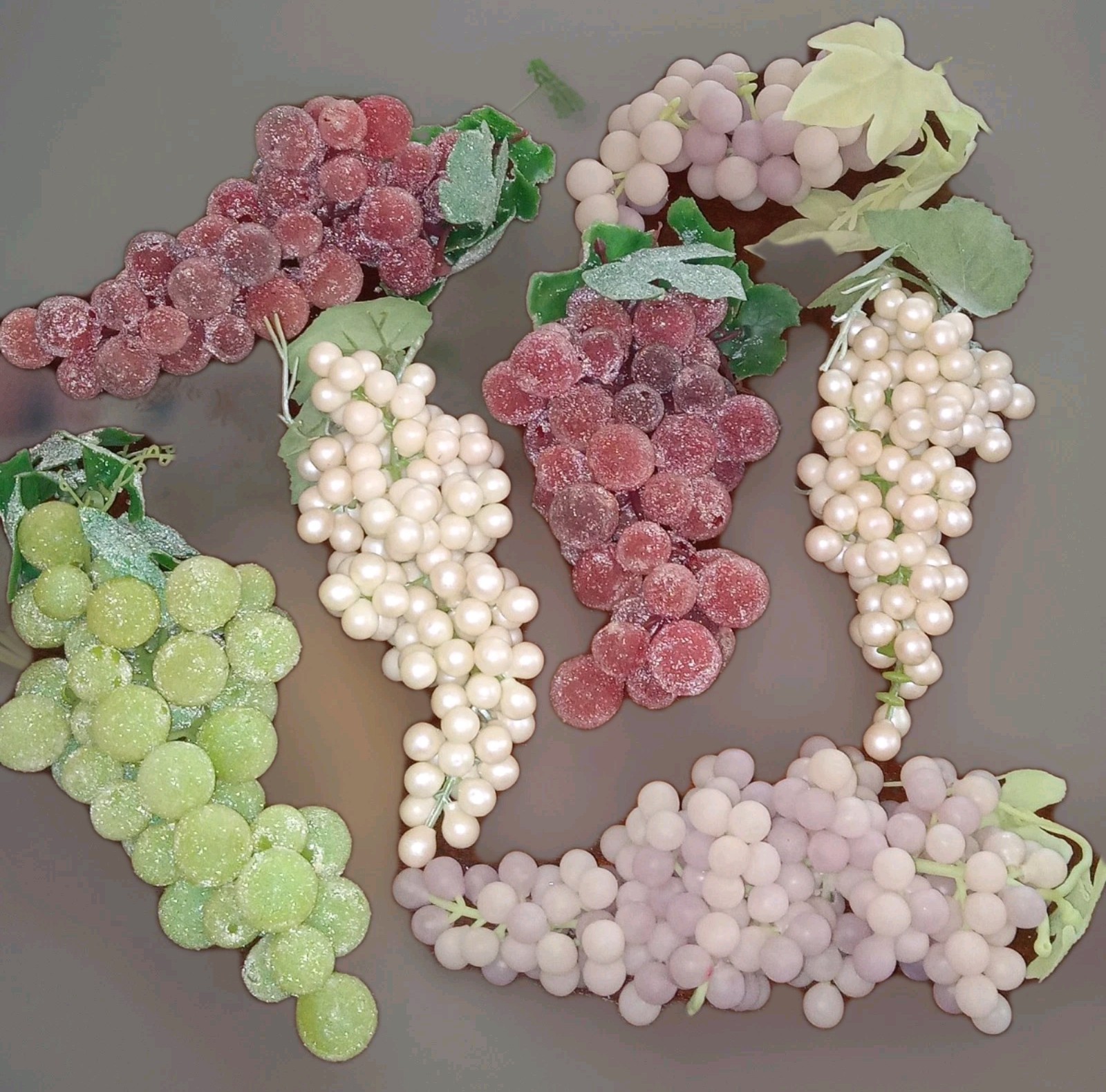 7 Vintage Artificial Faux Fruit Realistic Sugar Coated Grapes Home Table Decor
