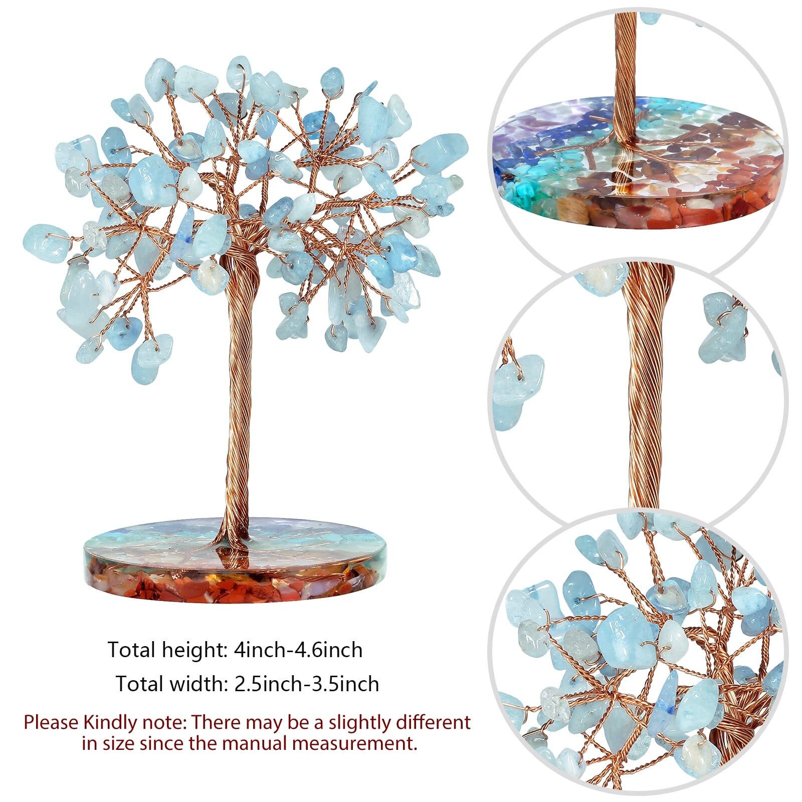 mookaitedecor Natural Aquamarine Crystal Money Tree with 7 Chakra Stones Resi…