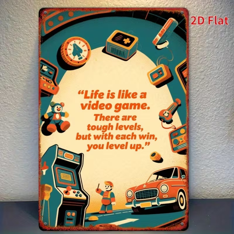 Video Gamer Metal Wall Art Measuring 12X8 Inches, Retro Video Game NEW 8×12