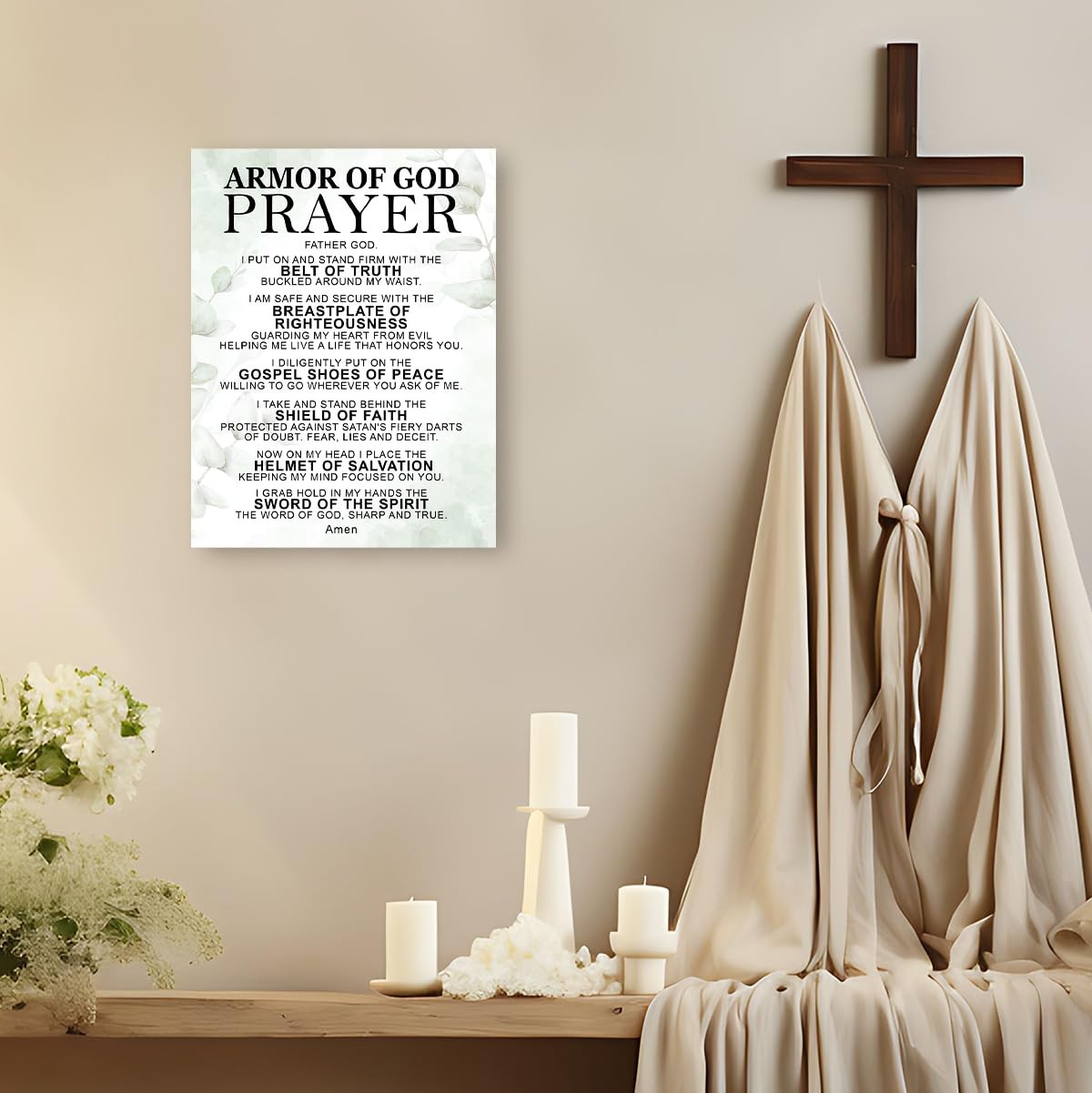 Armor of God Prayer Wall Art,Scripture Religious Canvas Wall Decor for Christ