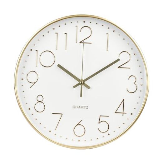 Wall Clock 12 Inch Non-Ticking Silent Modern Simple Style Round 12inch Gold