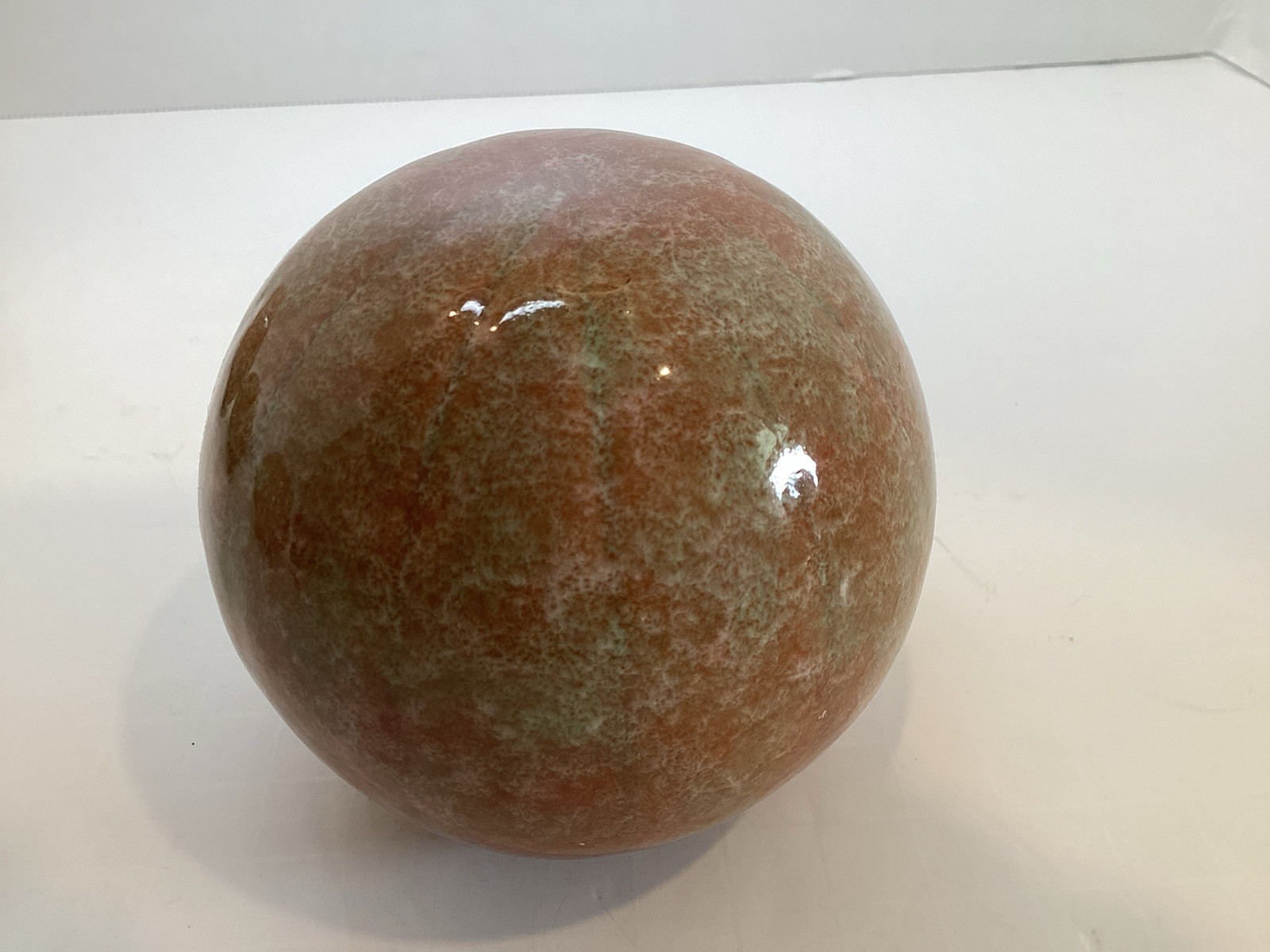 Set of 4 Glazed Ceramic 3.25” Decorative Balls in Rust and Green Colors