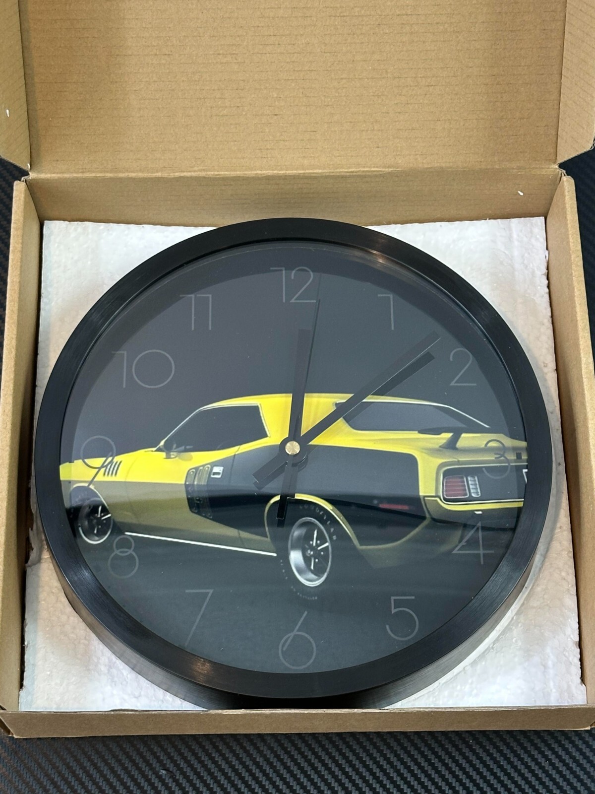 Round Wall Clock with 12-Hour Analog Display Dodge Yellow & Black Background