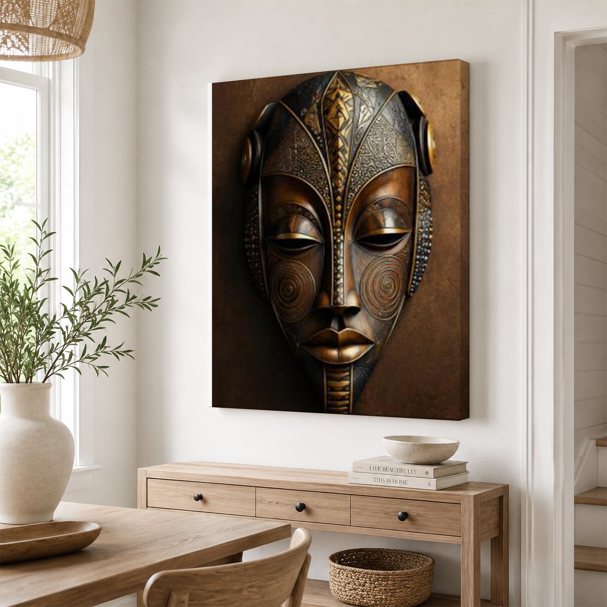 African Mask Canvas Wall Art Tribal Mask Print Afrocentric Wall Decor Ethnic Art