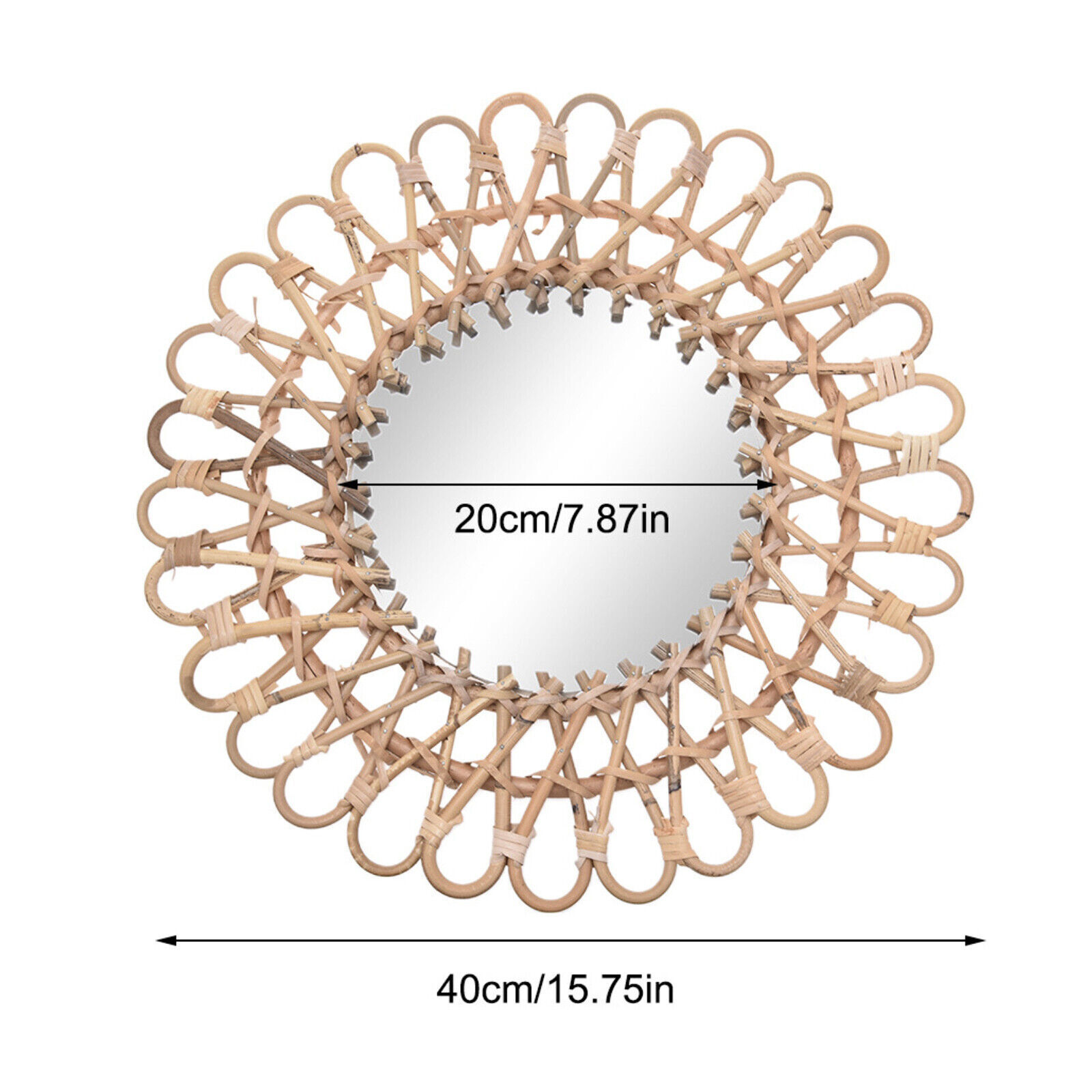 Hanging Wall Round Mirror Home Rattan Nordic Wicker Home Decor Art Mirrors US