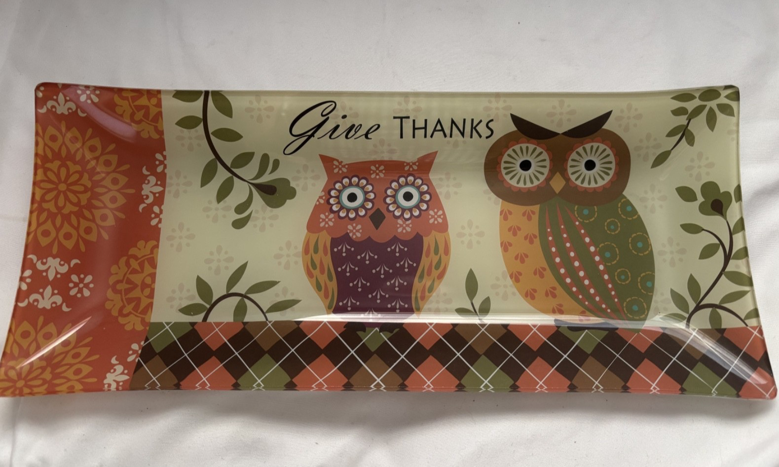 Hobby Lobby Autumn “Give Thanks” Decor Tray Owls 14 1/4″L X 6″W X 1″H.