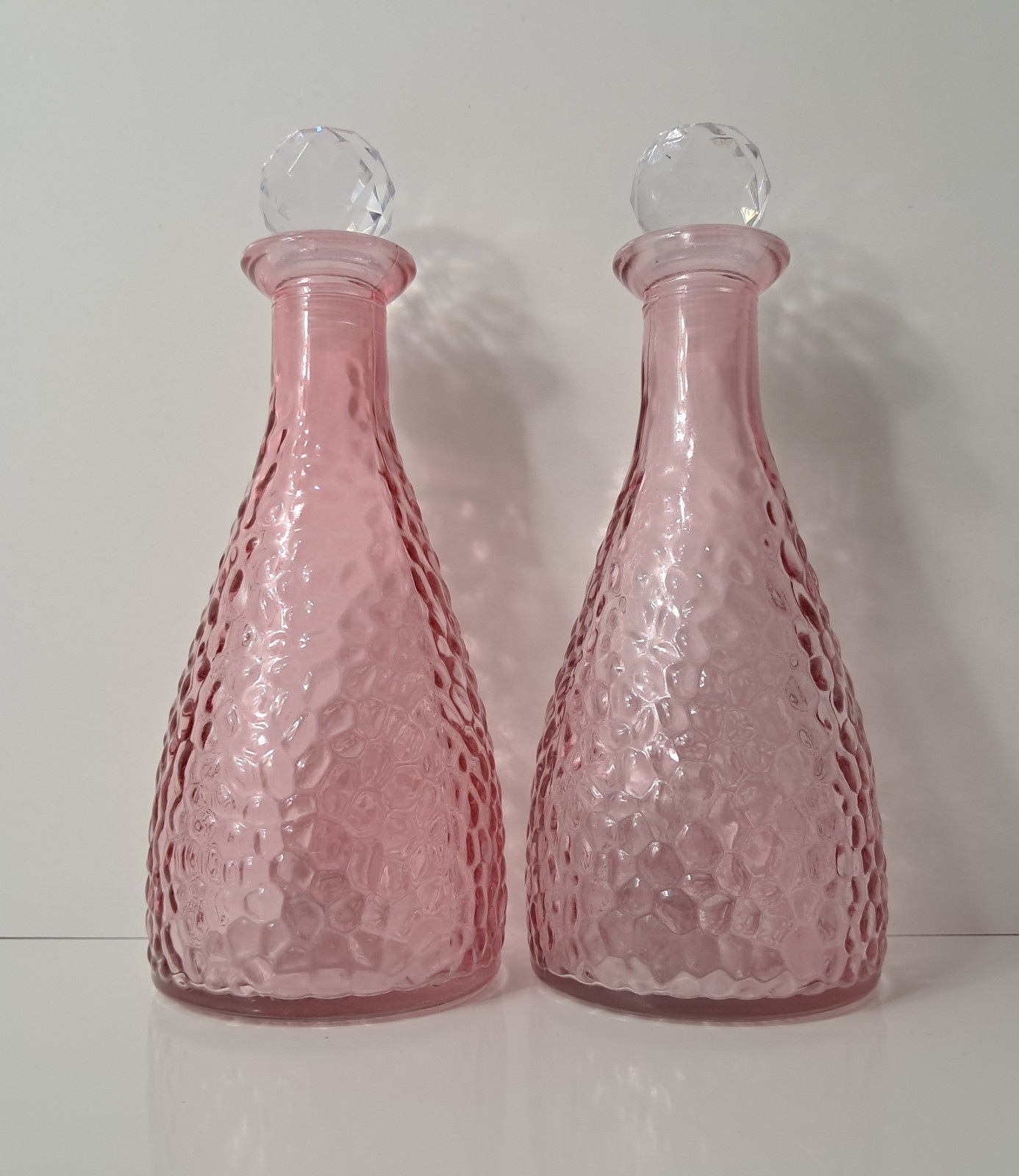 Decorative Glass Bottles 2 Textured Hammered Pink 6.25″Hx2.75″W