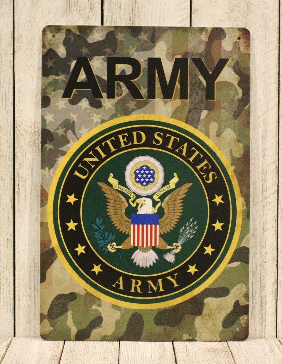 United States Army logo Veteran Tin Metal Sign Poster Camouflage Vintage Look