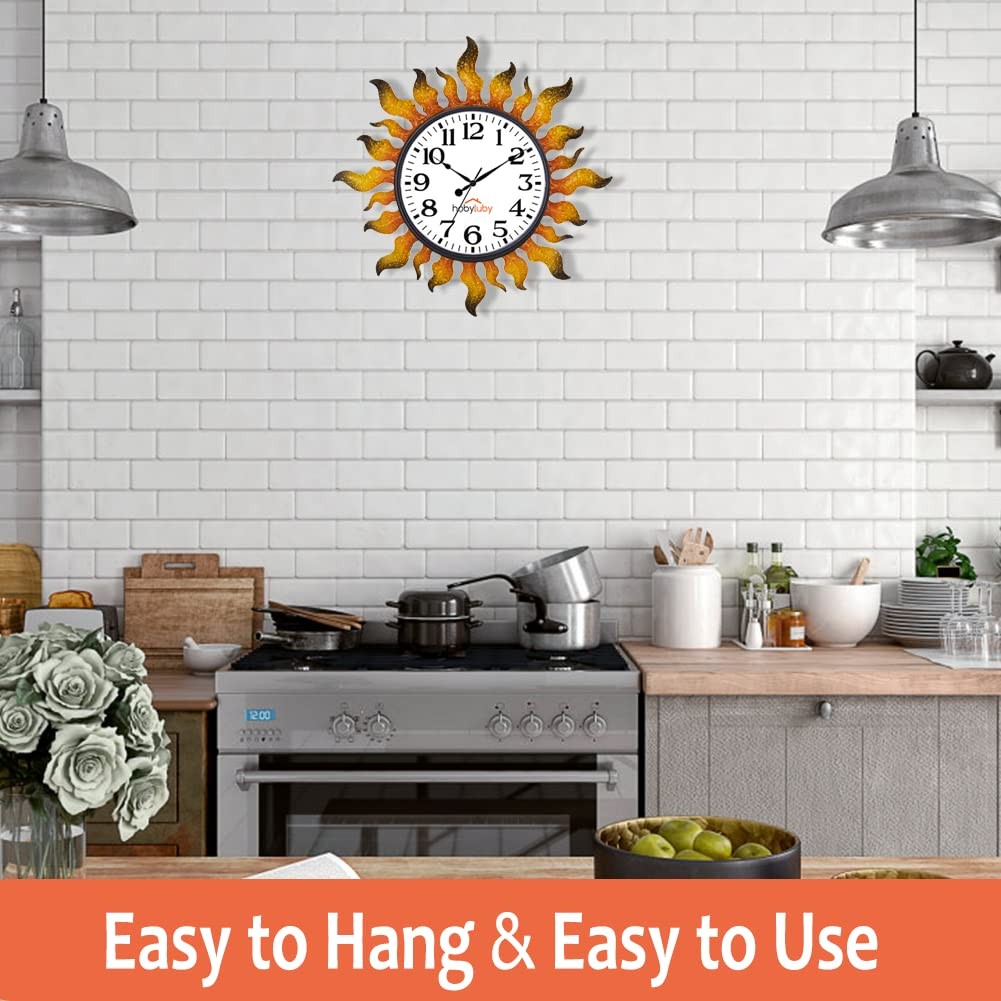 Outdoor Clock Sun Wall Clock Silent Non-Ticking Outdoor Clocks Waterproof for.