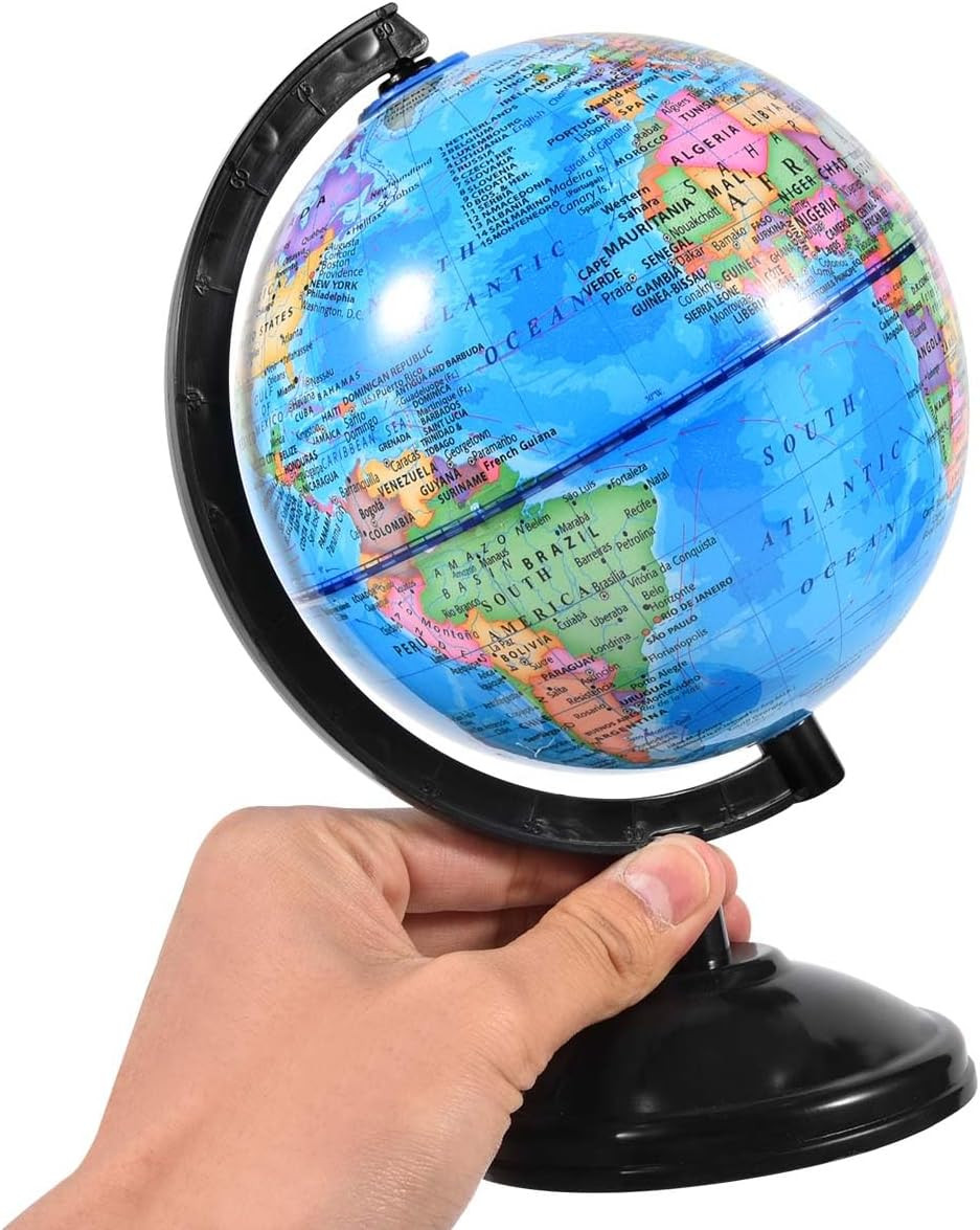 Rotating World Globe 6 Inch Spinning Earth Globe with Stand for Kids Learning Ge