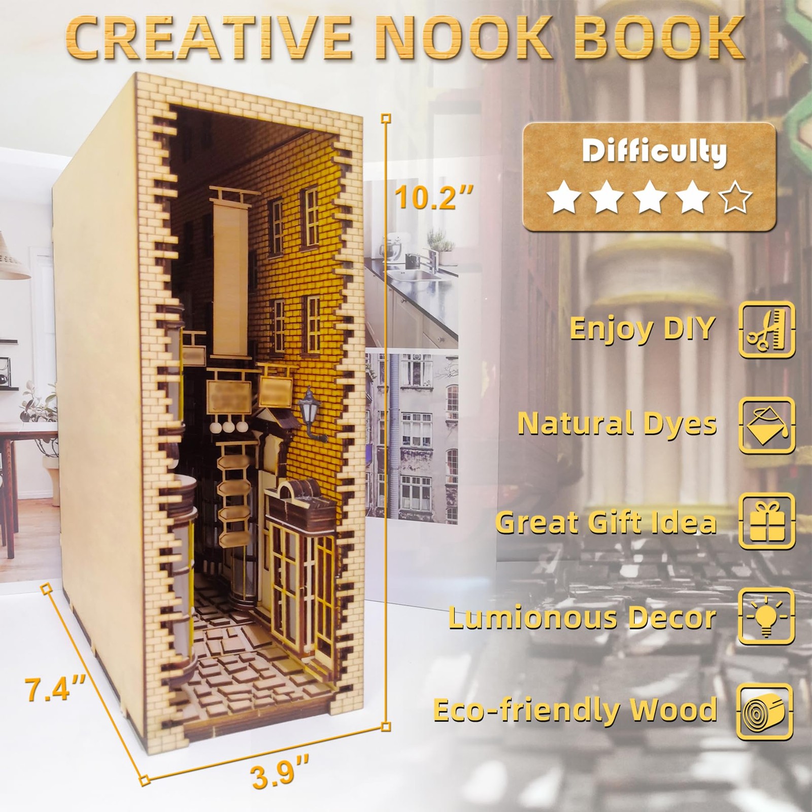 LED Book Nook Kit for Adults – Decorative Bookend Stand-3D Wooden Puzzle for …
