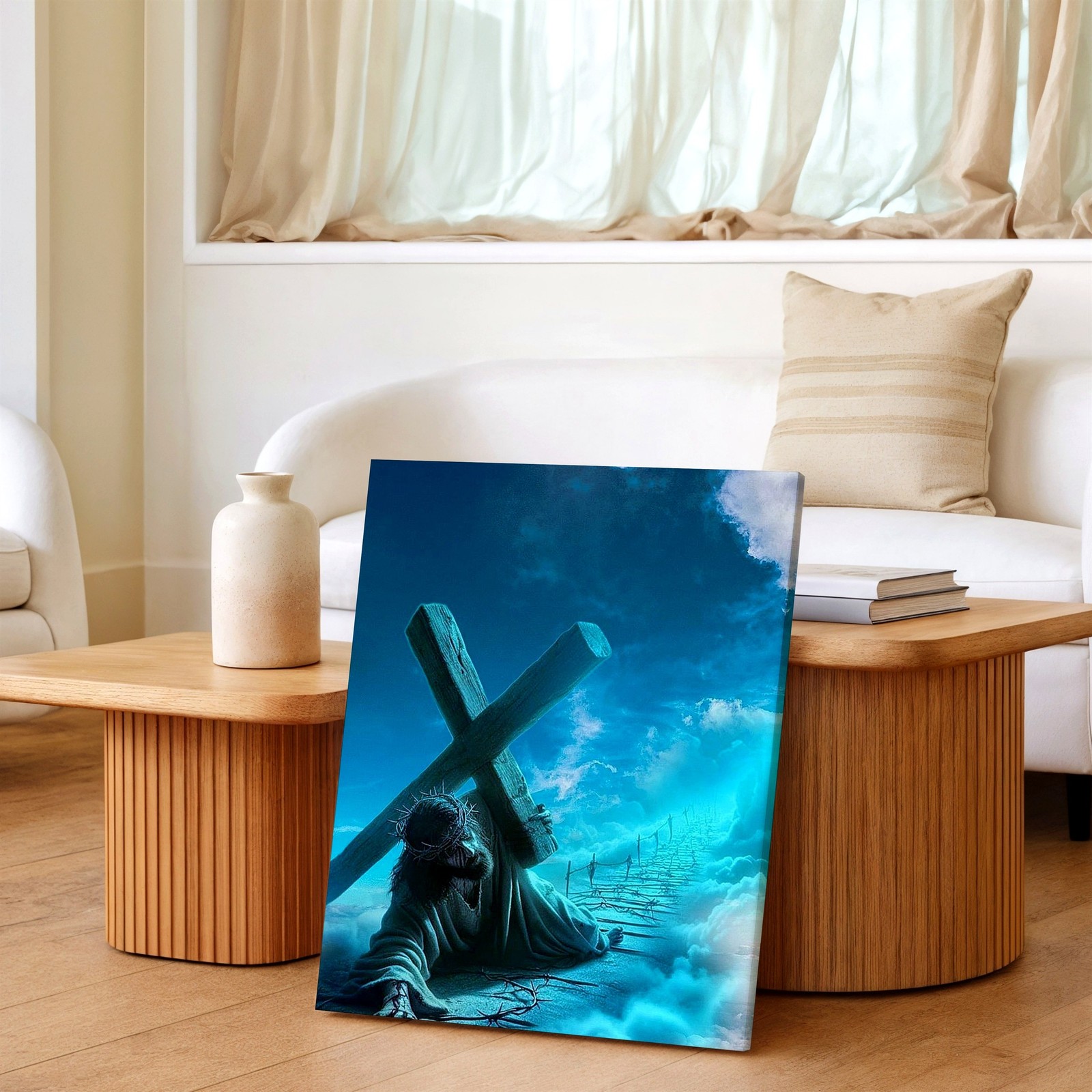 Wall Art Religious Jesus Carrying Cross Crown of Thorns Heavenly Path Print