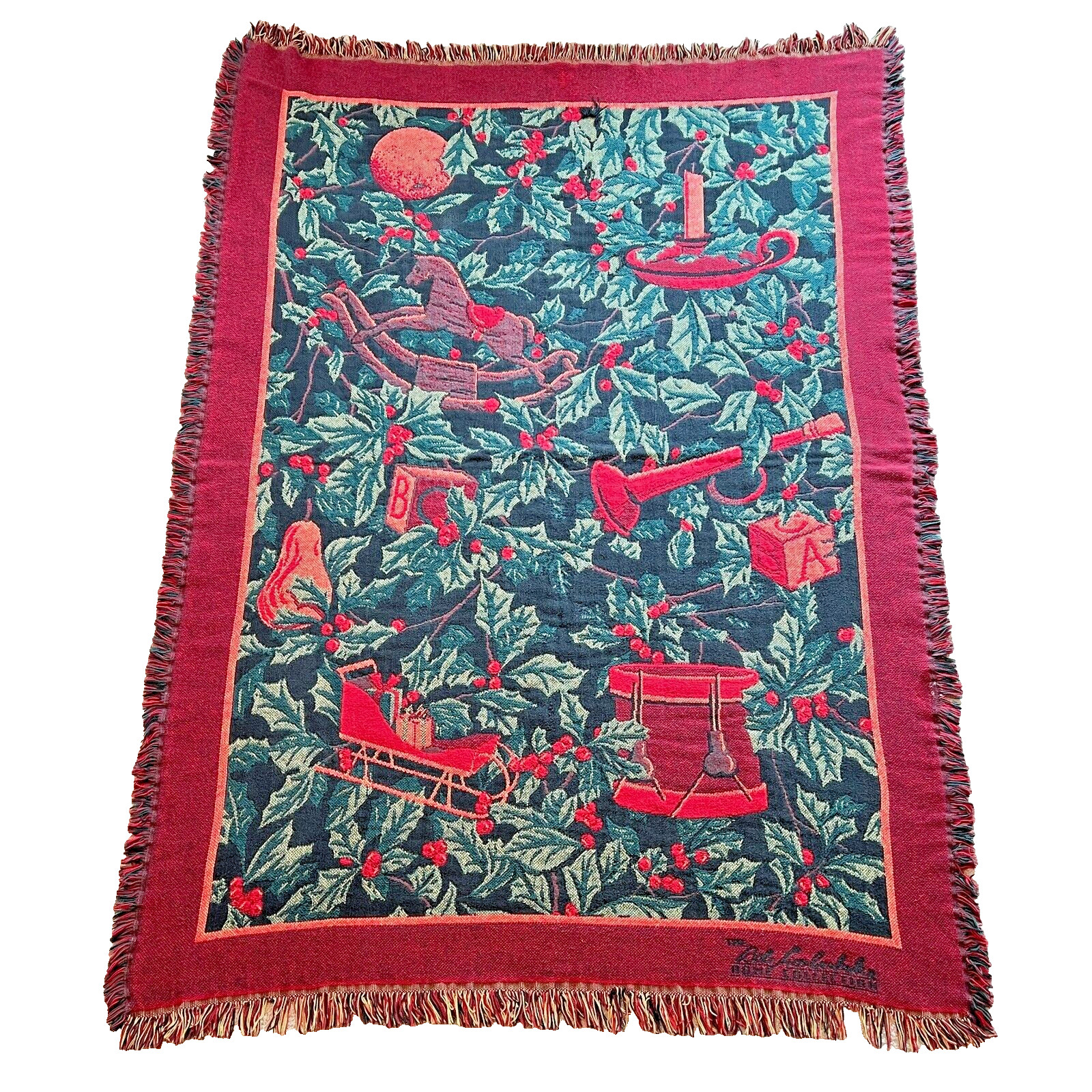 Bob Timberlake 100% Cotton Throw Blanket Tapestry Holiday Christmas Tree Red